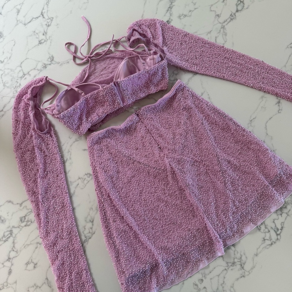 Oh Polly Lucerne Crop & Bern Mini Skirt Embellished SET - Pink - Size 4 - Picture 5 of 7